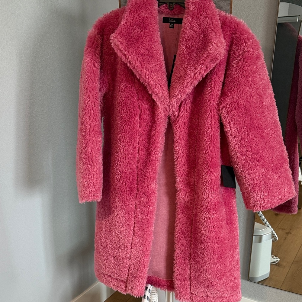 Lulus Pink Furry Teddy Jacket